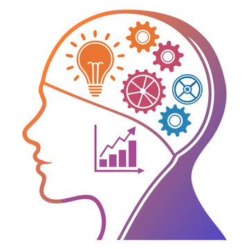 Conceptual head outline with technical gears art.