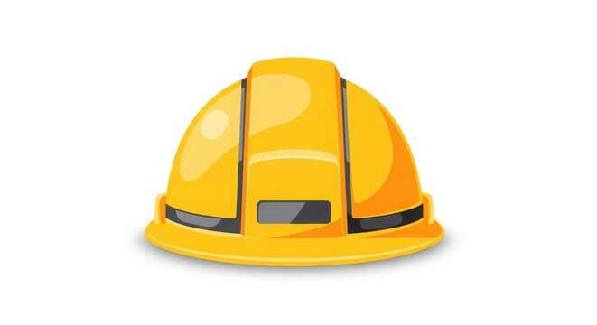 Yellow hard hat for construction safety, industrial protective headgear, plastic safety helmet for engineering and labor work isolated on White Background
