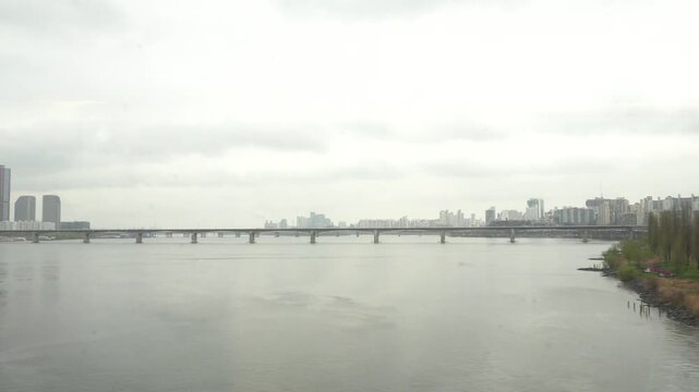 Rainy view from inside a train window