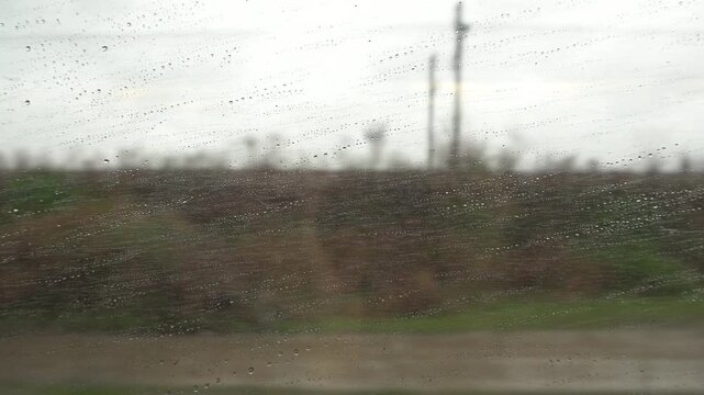 Raindrops on a train window