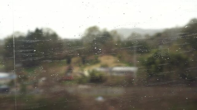 Raindrops on a train window