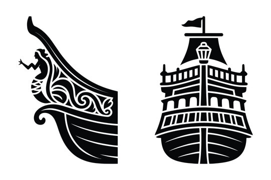 Nautical ship detail and bow section silhouette with mermaid figurehead
