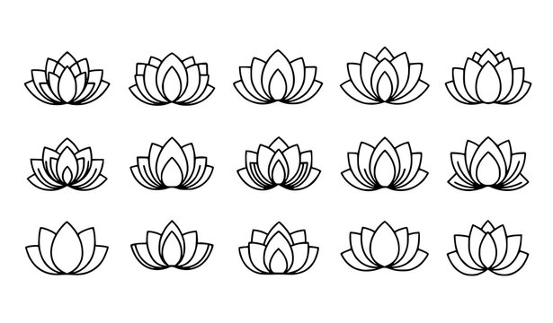 Lotus flower icon set minimal line lotus symbols vector illustration