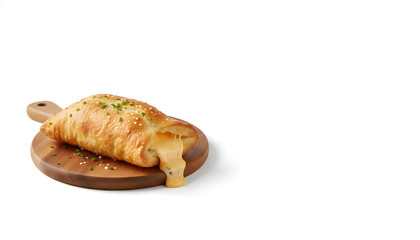 Fototapeta premium Golden baked Cheese Zombie pastry with melted cheese on a wooden board