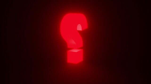 Question Red Color Mark Glowing and Rotating on Black Background