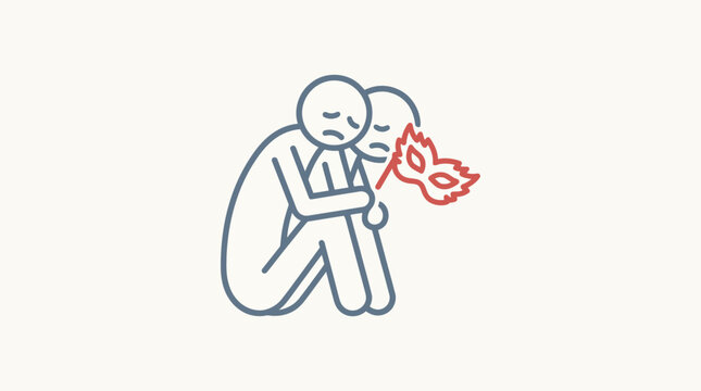 Sad Person Hiding Behind a Mask Concept