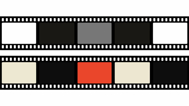 A graphic illustration depicts two strips of film each with several rectangular frames in alternating colors showcasing a test pattern high quality professional detailed modern elegant