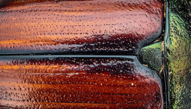 Close-up of a beetles elytra showing intricate details and texture.