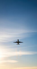 Fototapeta premium Airplane Flying High in the Beautiful Blue Sky.