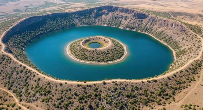 Aerial View of Meke Crater Lake in Turkey.