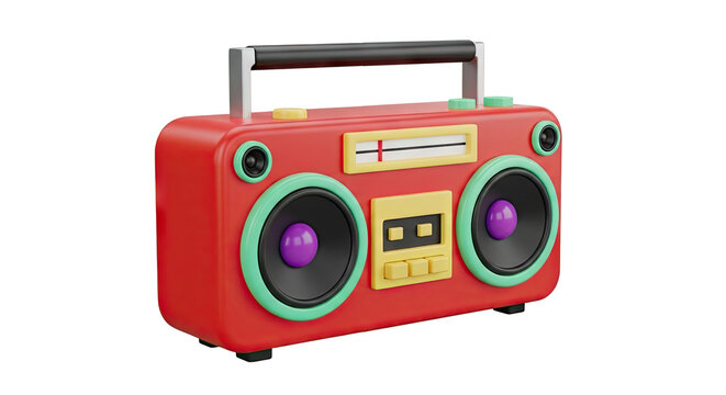 Retro 3D Boombox with Red, Teal, and Yellow Accents