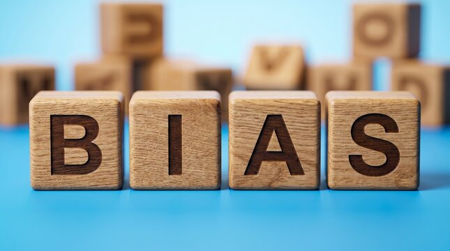A Close-Up of Colorful Wooden Letters Spelling BIAS on a Background

