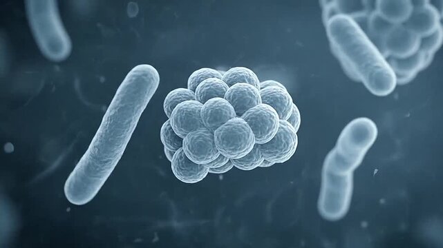 Microscopic view of various microorganisms, bacteria and other biological elements floating