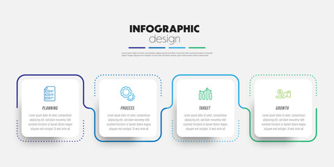 Obraz premium Square shape timeline infographics template presentations and business concept charts 4 options