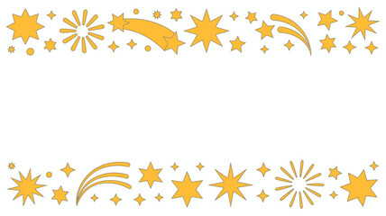 A vibrant arrangement of golden stars and shooting stars creates a festive border across a clean white background high quality professional detailed modern elegant stylish crisp © rocky