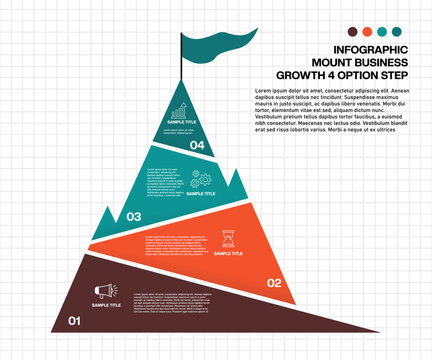 Business growth infographic with a mountain visualization divided into four optional steps, for presentations or business reports. Editable vector