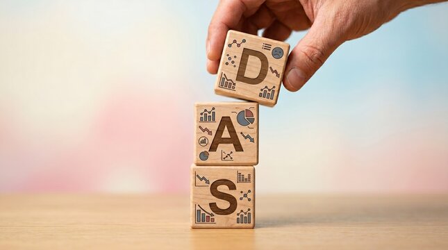 Educational Letters Blocks Stack in Hand with Word Learning Concept
