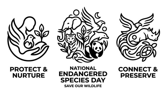 Black and White Endangered Wildlife Logos for Awareness
