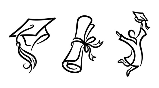 Graduation Symbols Cap Diploma and Jumping Graduate