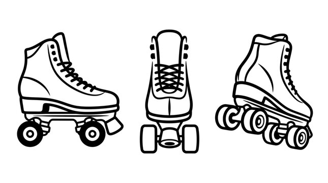 Black and White Outlines of Roller Skates in Various Angles