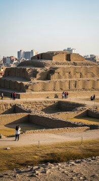 Ancient Peruvian Archaeological Site in Urban Landscape.