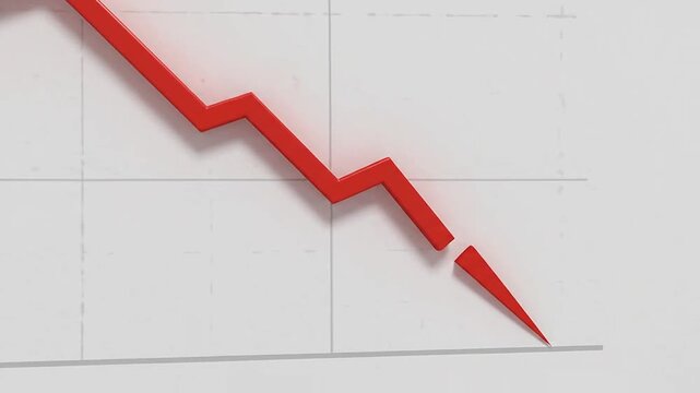 A red line graph showing a downward trend on a white grid background, concept