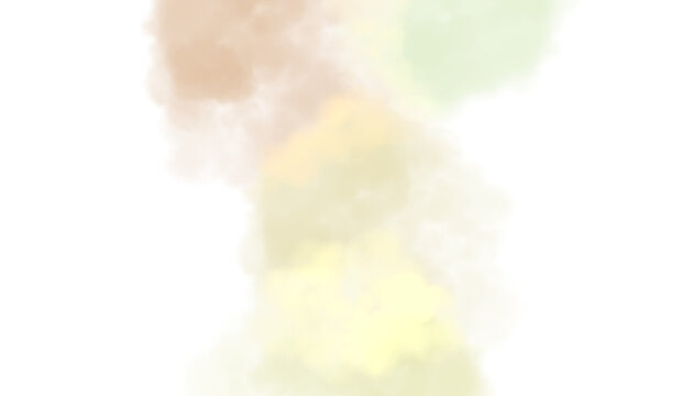 Colorful thick smoke flow explosion cutout PNG. Abstract fluffy clouds, smoke vapours steam effect. Realistic festive color smoke flowing on transparent background.