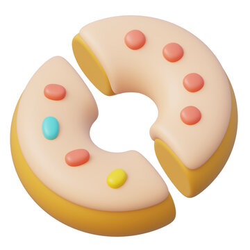 Sprinkle 3d donut half piece for kids snack sugar treat and breakfast coffee time