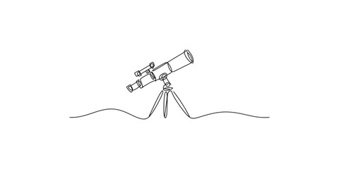 Obraz premium A line drawing of a telescope on a tripod overlooking the horizon at night