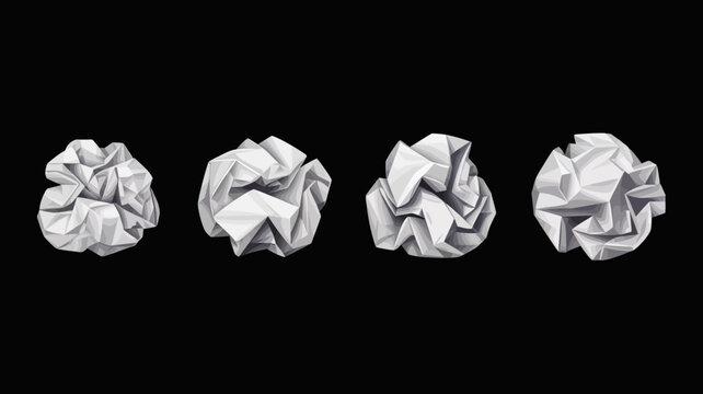 A series of four crumpled paper balls are arranged against a stark black background showcasing varying degrees of folding high quality professional detailed modern elegant stylish