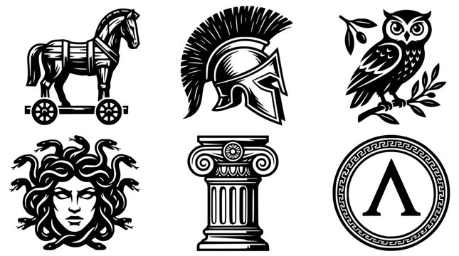 Ancient Greek and Trojan War Vector Graphic Symbols