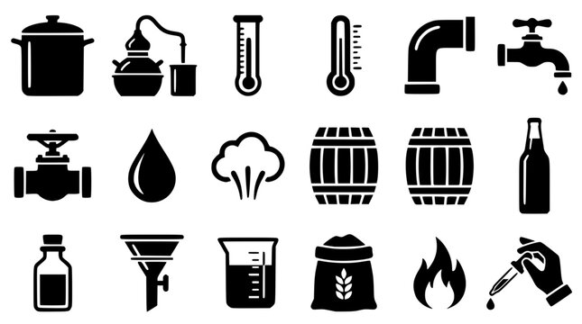 Black icons for brewing and distilling industry designs