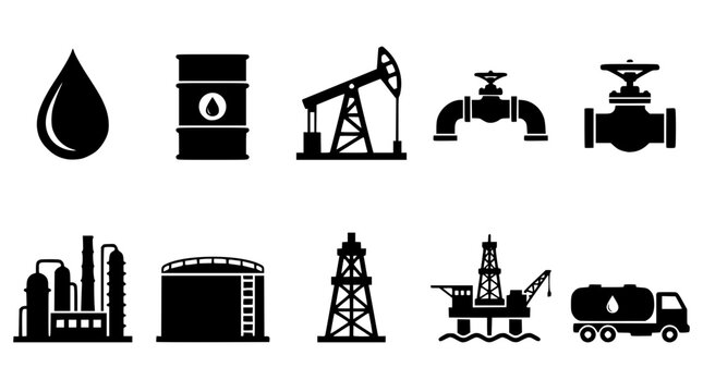 Black and white vector graphics of oil industry equipment