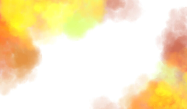 Colorful thick smoke flow explosion cutout PNG. Abstract fluffy clouds, smoke vapours steam effect. Realistic festive color smoke flowing on transparent background.