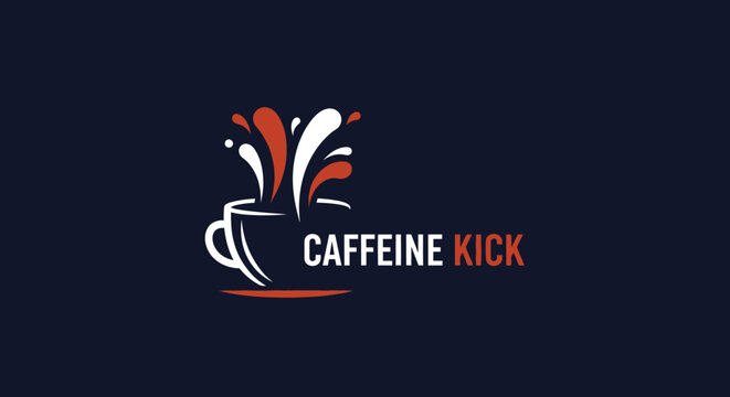 Caffeine Kick Logo - A Dynamic Coffee Cup Design with Bold Colors and Text.