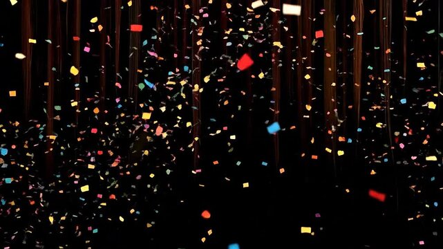 Colorful confetti falling down on a dark background, creating a festive and celebratory atmosphere