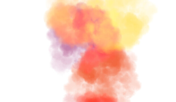 Colorful thick smoke flow explosion cutout PNG. Abstract fluffy clouds, smoke vapours steam effect. Realistic festive color smoke flowing on transparent background.