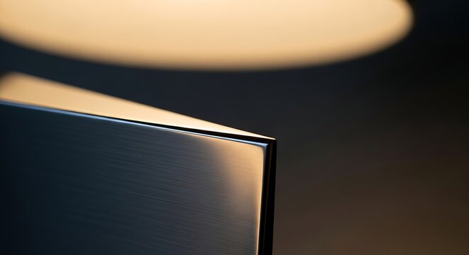 Modern sleek metal appliance corner with soft warm light glow