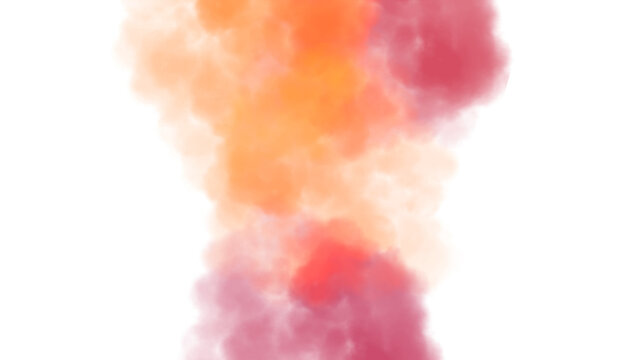 Colorful thick smoke flow explosion cutout PNG. Abstract fluffy clouds, smoke vapours steam effect. Realistic festive color smoke flowing on transparent background.