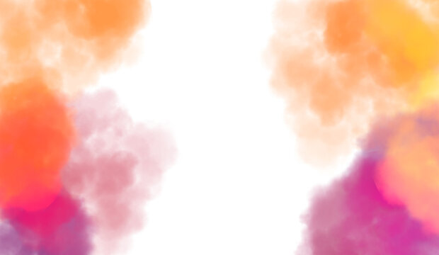 Colorful thick smoke flow explosion cutout PNG. Abstract fluffy clouds, smoke vapours steam effect. Realistic festive color smoke flowing on transparent background.