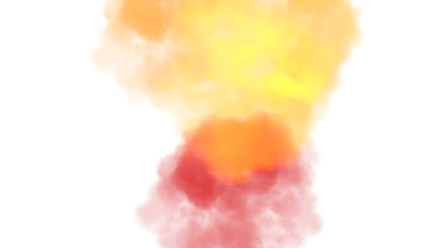 Colorful thick smoke flow explosion cutout PNG. Abstract fluffy clouds, smoke vapours steam effect. Realistic festive color smoke flowing on transparent background.