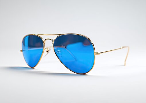 Golden-framed aviator sunglasses with bright blue mirrored lenses