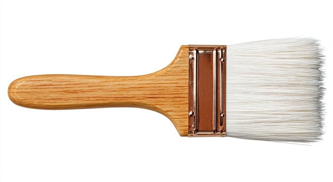 A wide, flat-bristled brush with a smooth wooden handle and metal ferrule
