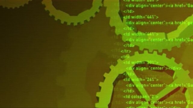 Abstract green technology background with mechanical gears and digital engineering design concept