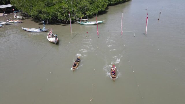Traditional Wooden Boat Racing Tournament Aerial View