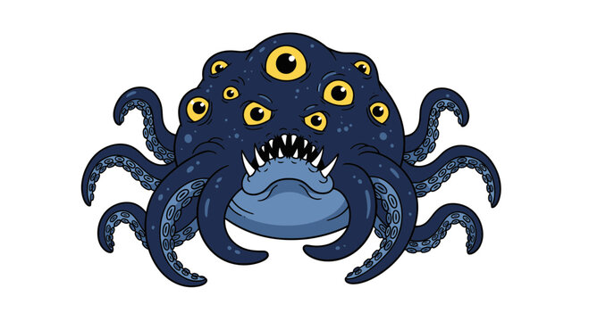 Dark blue monster with tentacles and eyes.