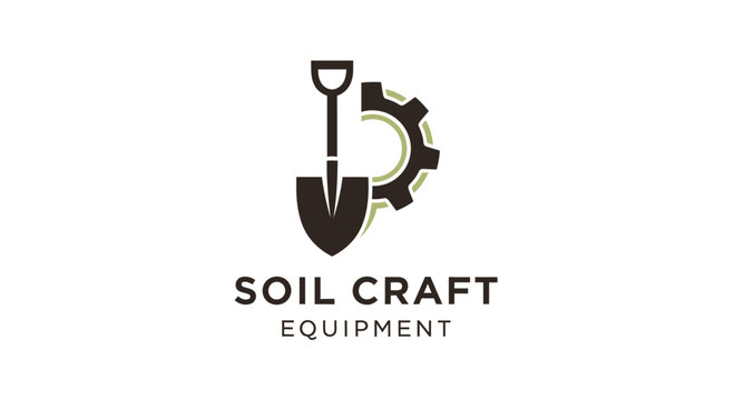 Shovel and gear equipment logo symbol.