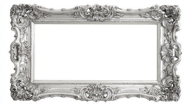 Ornate silver rectangular frame with scrolling, floral, and acanthus leaf details
