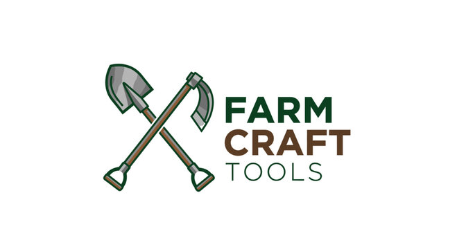 Farm tools crossed hammer axe logo.