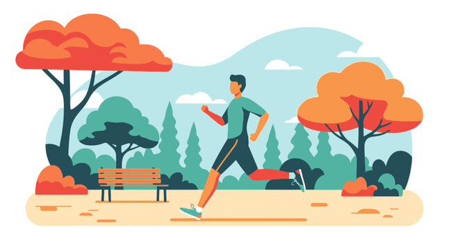 Man jogging in the park outdoors.